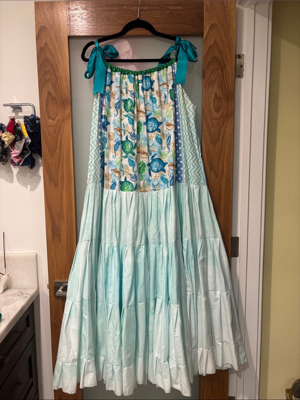 Handmade Light Blue Beach Patchwork Tie-Dye Sundress